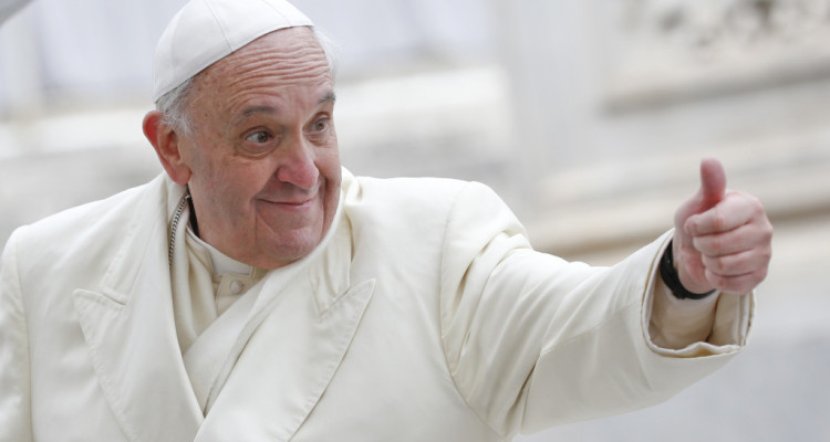 Pope Francis gives the thumbs up during his general audience in St. Peter's Square at the Vatican Jan. 29.  See POPE-AUDIENCE Jan. 29 2014