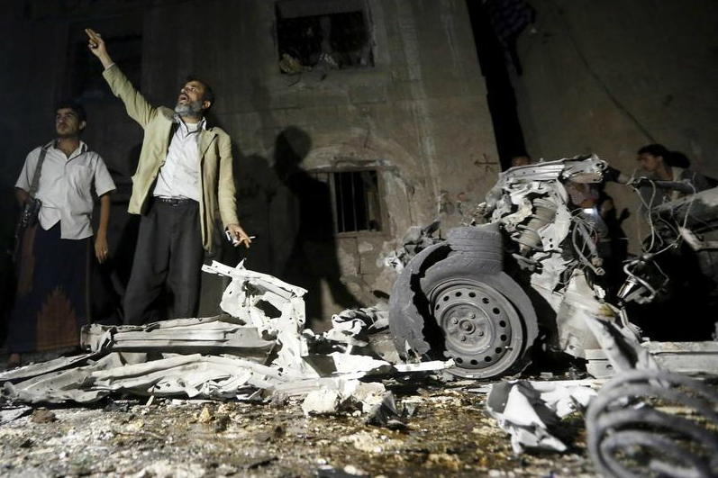 Wreckage at the site of a car bomb attack in Sanaa Yemen