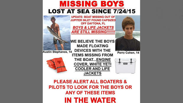 A flyer being distributed around Florida's east coast as part of the search for missing teens Perry Cohen and Austin Stephanos