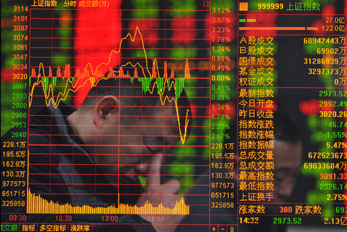 China’s stocks sink most since 2009 as turnover jumps to record