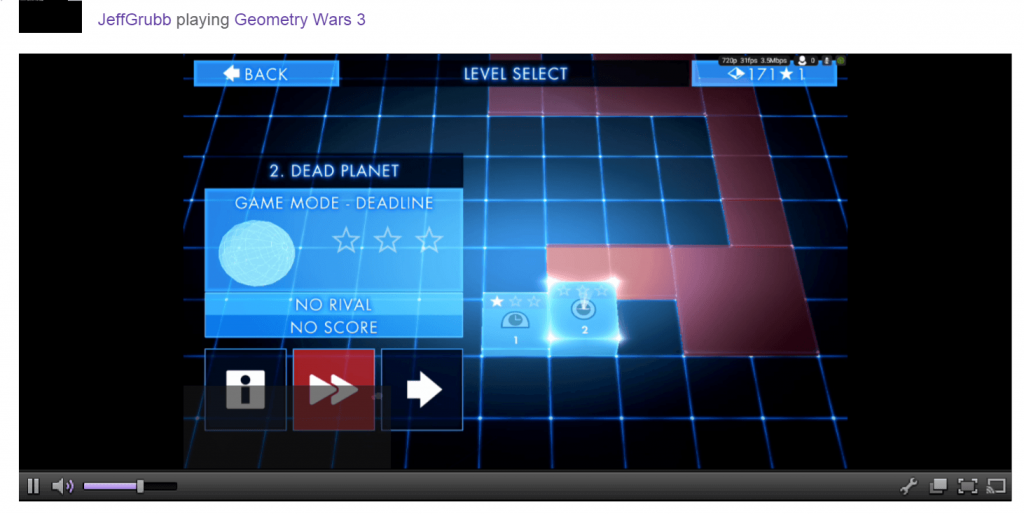 Steaming the mobile version of Geometry Wars 3 from an Nvidia Shield tablet