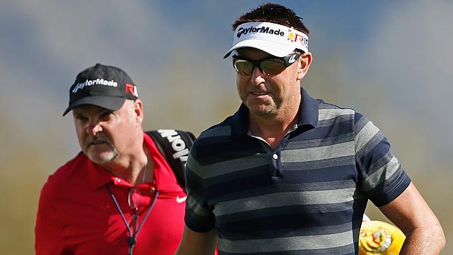 Veteran Australian caddie Mick Middlemo and Robert Allenby... in happier times. Pic Sco