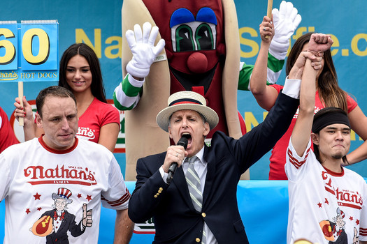 Matt Stonie defeats Joey Chestnut after eating 62 hot dogs at The Nathan's Famous Fourth of July International Hot Dog Eating Contest in Coney Island