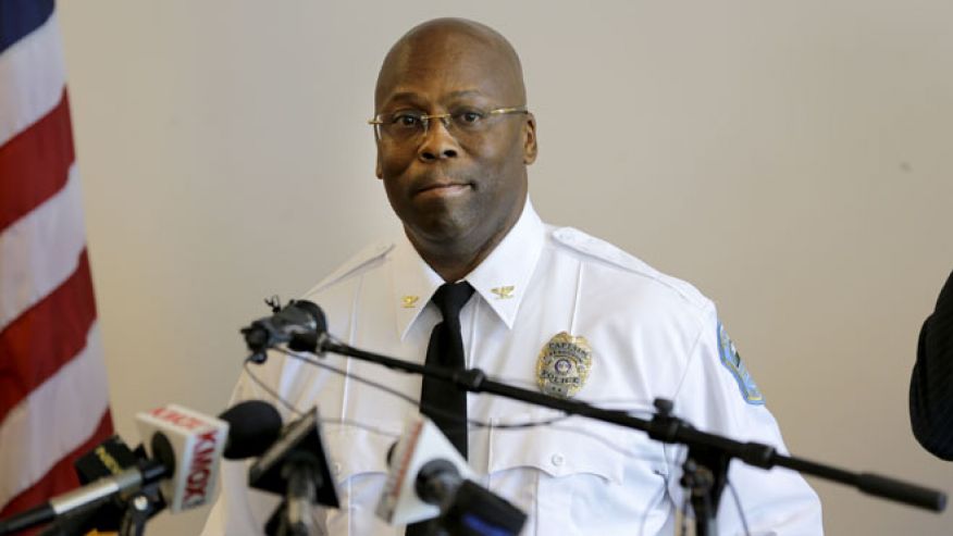 Andre Anderson speaks during a news conference announcing him as the interim police chief of the Ferguson Police Department