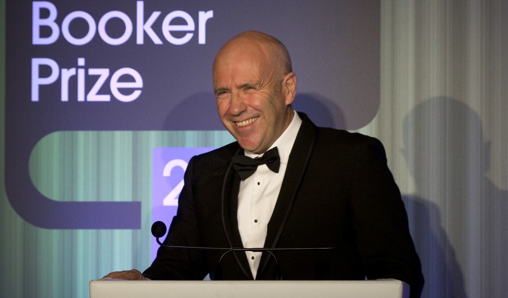 Australian author Flanagan speaks after winning the 2014 Man Booker Prize for Fiction at the Guildhall in London