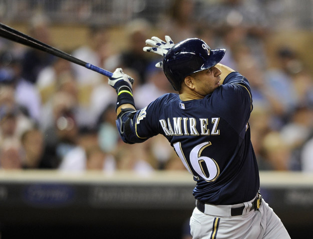 MINNEAPOLIS MN- JUNE 4 Aramis Ramirez #16 of the Milwaukee Brewers hits a three-run home run against the Minnesota Twins during the seventh inning of the game