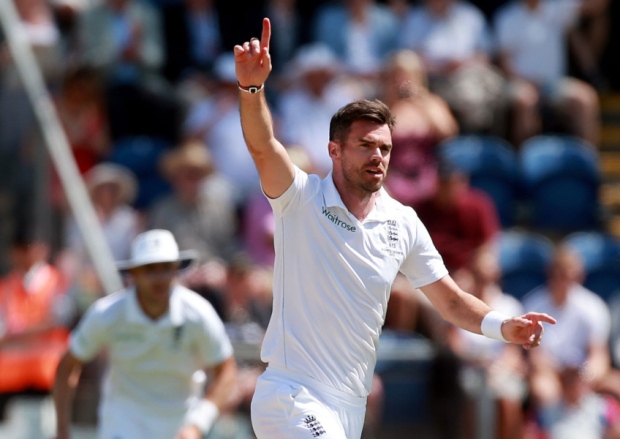 England's Jimmy Anderson celebrates the wicket of Australia's Brad Hadden