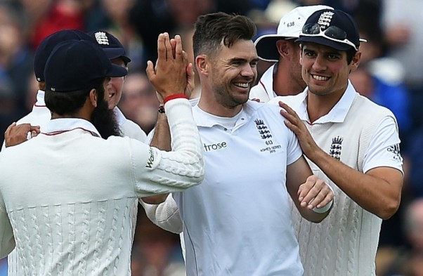 AFP Paul Ellis James Anderson celebrates bowling out Australia's Peter Nevill on the first day of the third Ashes test at Edgbaston