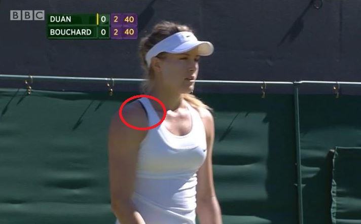 Bouchard receives dress code violation for bra strap showing at Wimbledon 2015