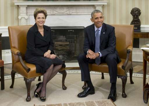 US President Barack Obama and Brazilian President Dilma Rousseff unviel joint renewable energy targets after a meeting at