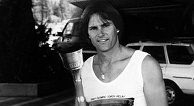 Auctions American Decathlete Bruce Jenner poses with the 1984 Olympic Torch he carried through Lake Tahoe Nevada. AP