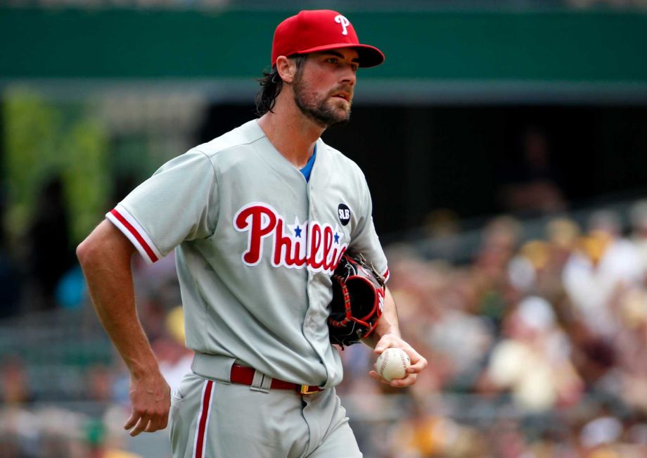 Philadelphia Phillies starting pitcher Cole Hamels collects himself on the mound during the fourth inning of a baseball game against the Pittsburgh Pirates in Pittsburgh. Two people familiar with the deal say the