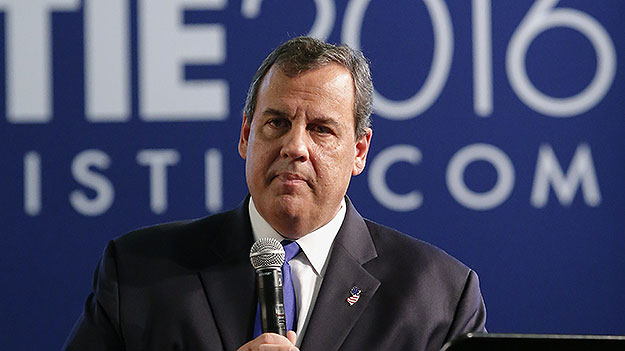 New Jersey governor Chris Christie speaks to supporters at Livingston High School in Livingston NJ on the day he launched his White House campaign