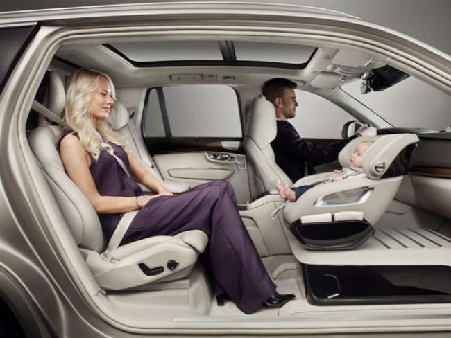 The baby's seat is attached to the top of what used to be the front driver's seat in the Volvo XC90 crossover concept