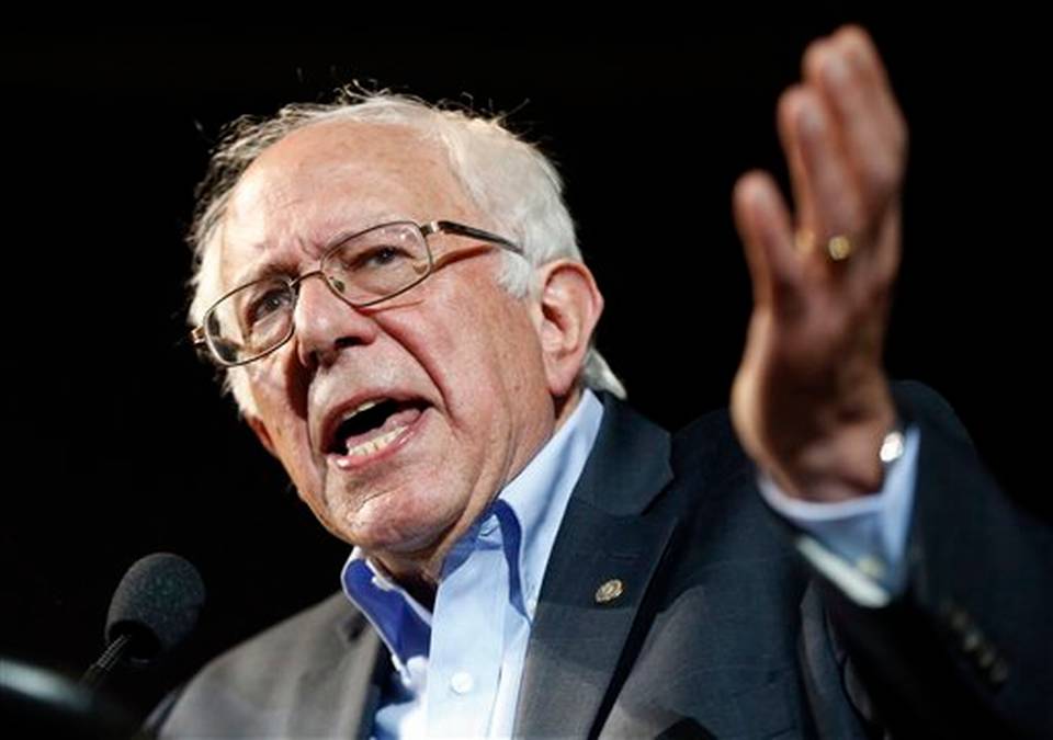 Democratic presidential candidate Sen. Bernie Sanders I-Vt. speaks at a campaign rally in Portland Maine. Sanders is packing 'em in 10,000 people in Madison Wisconsin. More than 2,500 in Council Bluffs Iowa. Another 7