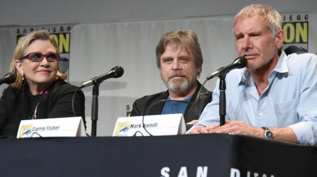 Comic-Con 2015 Harrison Ford joins Mark Hamill and Carrie Fisher for Star Wars reveal