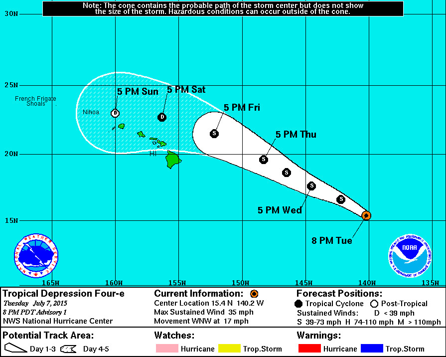 5-Day Forecast Cone for Storm Center courtesy the National Weather Service