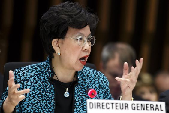 China's Margaret Chan Director General of the World Health Organization WHO addresses her statement during the special session on Ebola of the Executive Board at the headquarters of the WHO in Ge