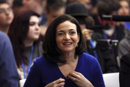 Facebook COO Sheryl Sandberg looks on at the Facebook headquarters in Menlo Park