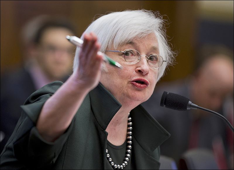 Federal Reserve Chair Janet Yellen testifies on Capitol Hill that there could be an interest-rate increase this year