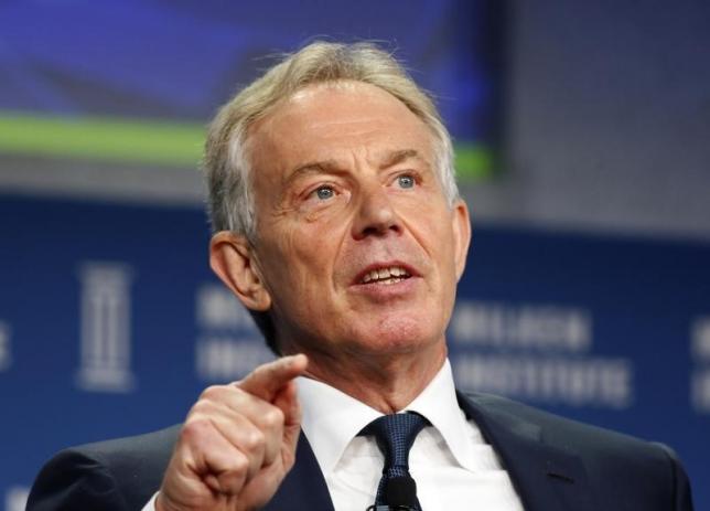 Former British Prime Minister Tony Blair speaks at the 2014 Milken Institute Global Conference in Beverly Hills California