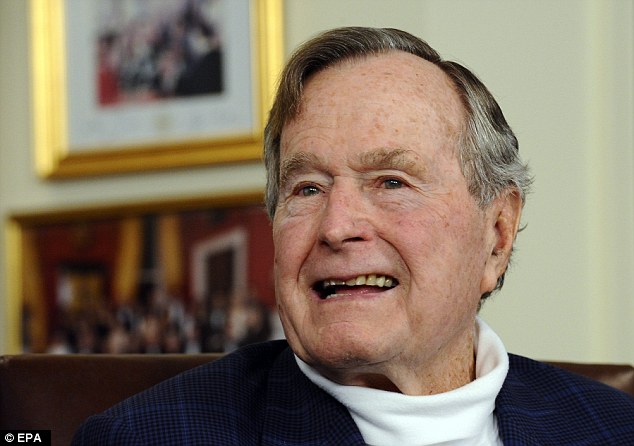 George Bush's fractured neck bone will take up to four months to heal officials have revealed. Above the former president