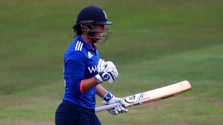 Georgia Elwiss in action during first one-dayer against Australia at Taunton