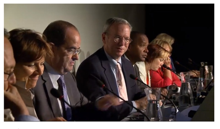 Google executive chairman Eric Schmidt and Google legal office David Drummond during the Madrid Right to be Forgotten meeting