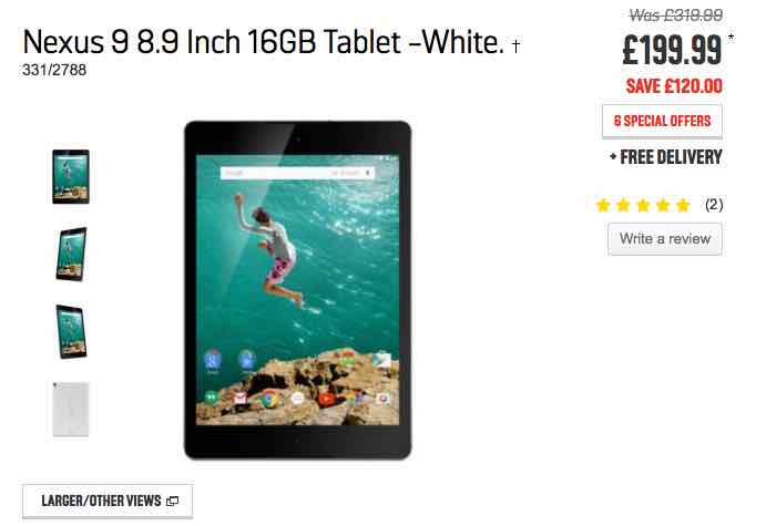 Nexus 9 price drop at Argos