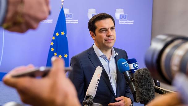 Greek prime minister Alexis Tsipras leaves after an emergency summit of eurozone heads of state or government in Brussels