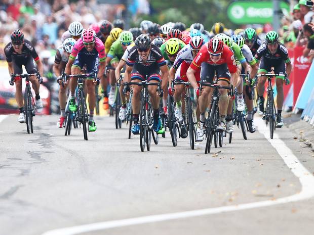 Italy's Vincenzo Nibali right in blue Denmark's Jakob Fuglsang second right in blue and Britain's Chris Froome wearing the overall leader's yellow jersey ride during the fifteenth stage of the Tour de France cycling race over 18