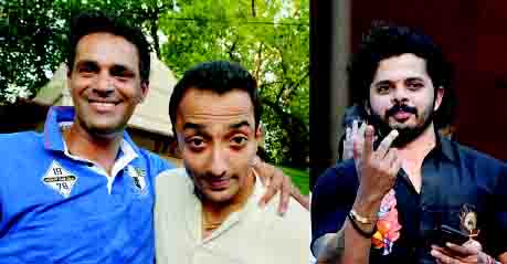 Ajit Chandila Ankeet Chavan and S Sreesanth outside the Patiala House Court in New Delhi after a trial court discharged them in the IPL 2013 spot-fixing scandal on Saturday