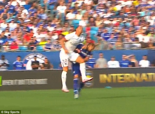 Ibrahimovic and Terry go up for an aerial challenges during their International Champions Cup match