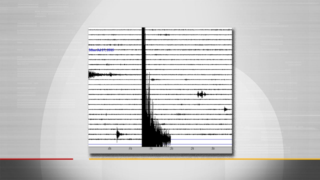 Image of the seismograph showing the 1:12 p.m. quake