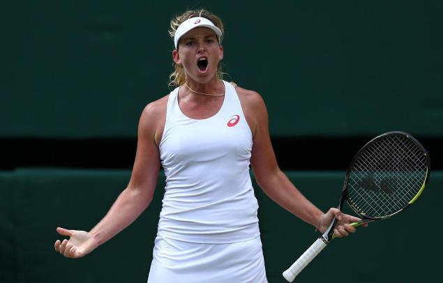 American CoCo Vandeweghe gets pumped up after winning the second set Tuesday