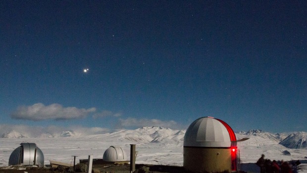 The planetary conjunction of Venus and Jupiter in the sky above Mt John University Observatory,Tekapo