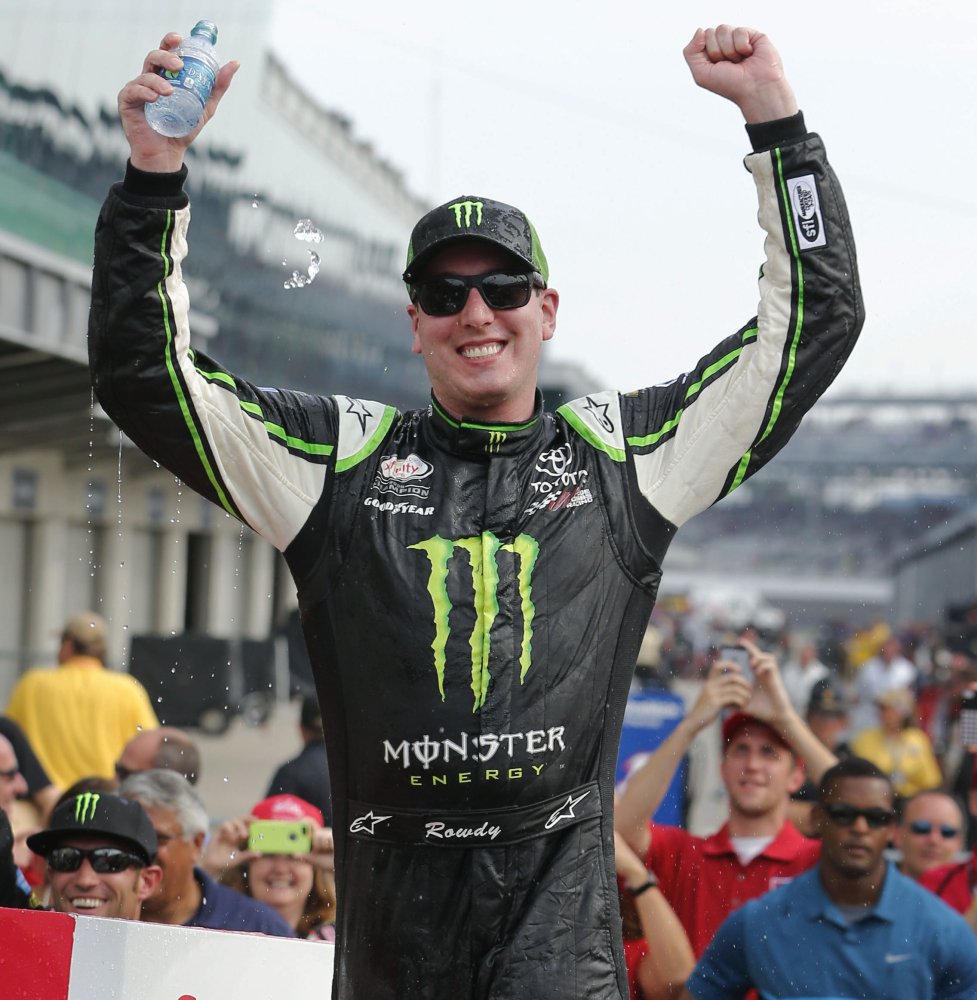 Kyle Busch celebrates Saturday after winning the Xfinity Series race with a last-lap pass at Indianapolis Motor Speedway