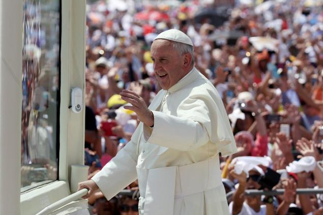 LEONARDO MUNOZ  EPA  Pope Francis waves to the crowd in Guayaquil Ecuador on Monday