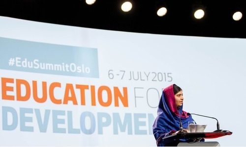 Nobel Peace Prize laureate Malala Yousafzai speaks at the Oslo Summit on Education for Development at Oslo Plaza in Oslo Norway on July 7 2015. &ndash AFP