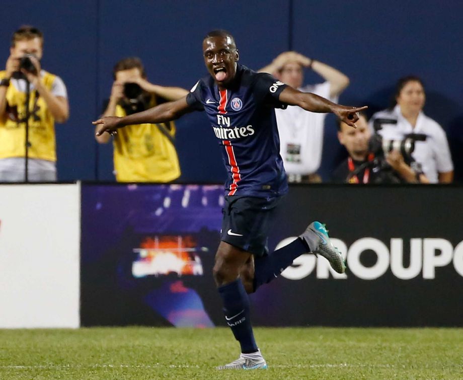 Paris Saint Germain midfielder Blaise Matuidi reacts after scoring against Manchester United in the first half of an International Champions Cup soccer match on Wednesday