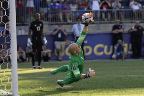 US goalkeeper Brad Guzan reached but couldn’t stop a penalty shot after the Gold Cup third place match between the Americans and Panama