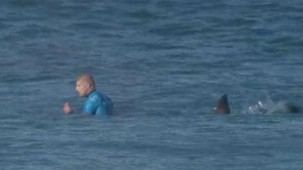 Mick Fanning just before he fended off sharks