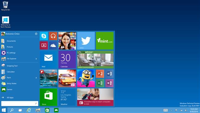 UI of Microsoft’s new operating system Windows 10