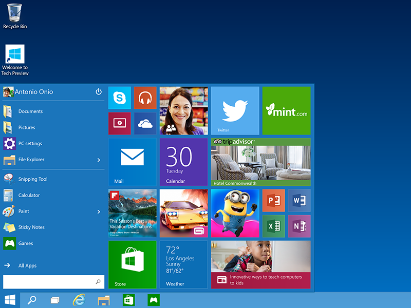 Windows 10- Technical Preview Menu