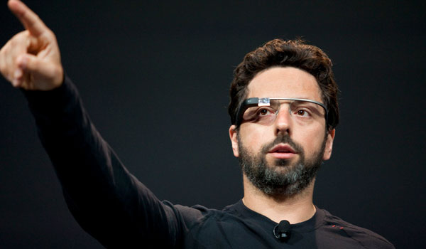 Google co-founder Sergey Brin demonstrates Project Glass a wearable personal computer device during the keynote speech at the Google I  O Developer Conference in San Francisco California