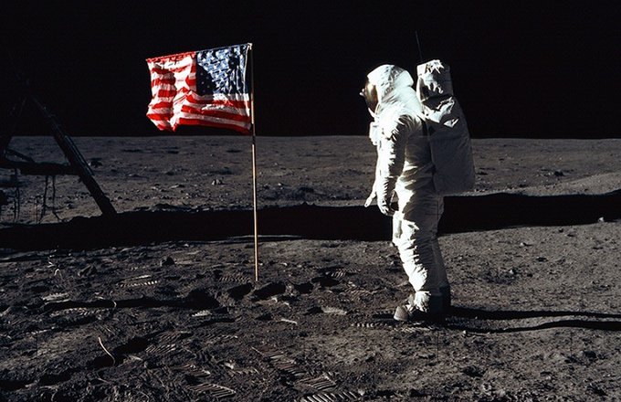 Neil Armstrong walks on the moon