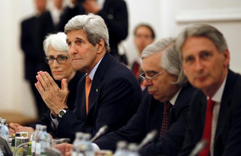 U.S. Secretary of State John Kerry meets with foreign ministers of Germany France China Britain Russia and the European Union during the Iran Talks meetings at a hotel in Vienna Austria