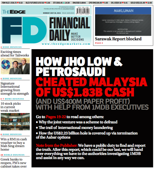 The Edge Financial Daily’s article on how Low Taek Jho and Petro Saudi International conspired to cheat Malaysia of over US$1 billion through 1Malaysia Development Berhad