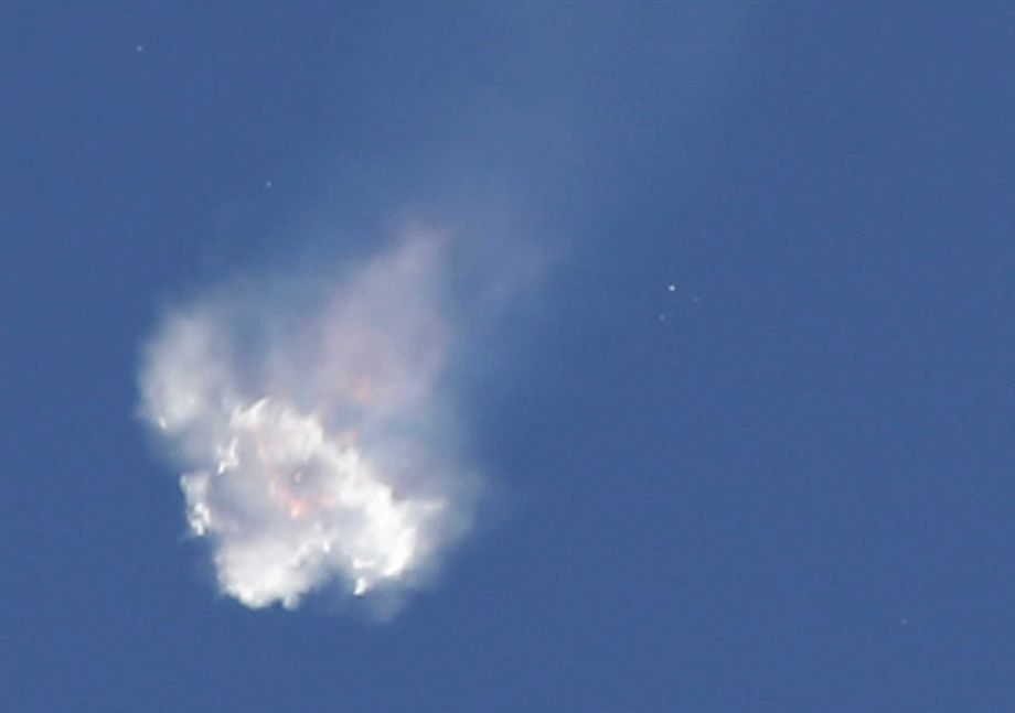 The SpaceX Falcon 9 rocket and Dragon spacecraft breaks apart shortly after liftoff at the Cape Canaveral Air Force Station in Cape Canaveral Fla. Sunday