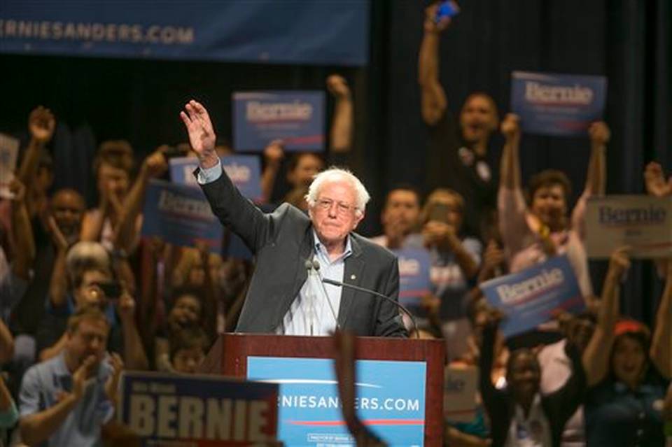 Democratic presidential hopeful Bernie Sanders speaks at the Phoenix Convention Center in Phoenix Saturday